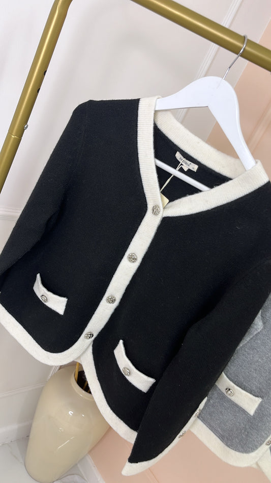 ABBIE black contrast button front cardigan