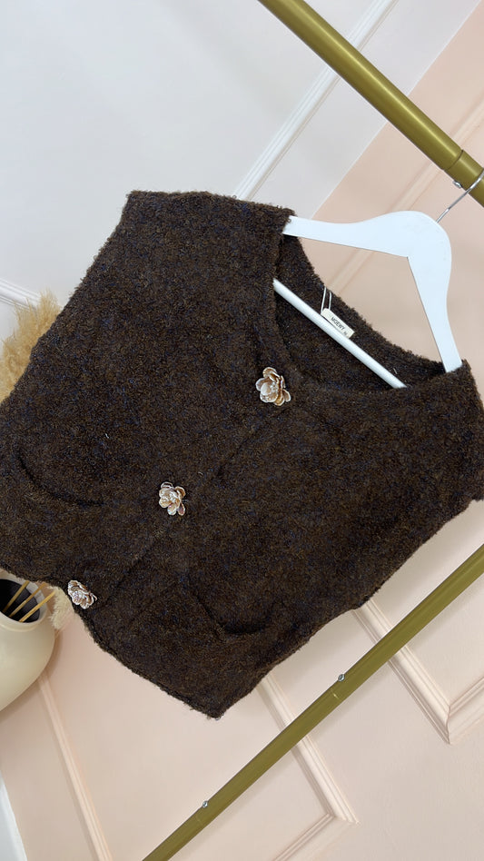 POPPY brown flower knitted vest