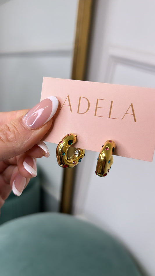 RUBY gold multi coloured diamanté hoop earrings